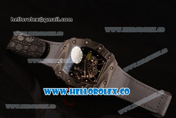 Richard Mille RM 055 Miyota 9015 Automatic Carbon Fiber Case with Skeleton Dial and Grey Nylon/Leather Strap - Click Image to Close